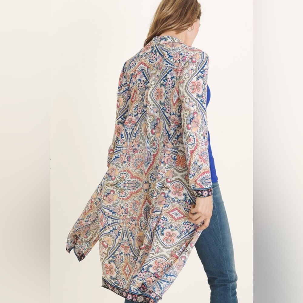 Chico’s Long Paisley Tunic Sz 3 Dress Duster Sweeping Effortless Office Casual - Picture 2 of 7